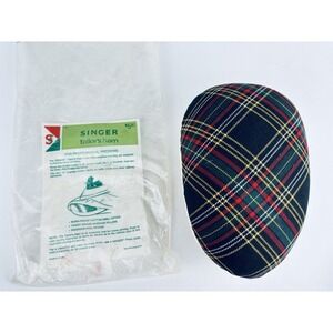 Antique - Vintage SINGER Sewing Pressing Plaid Tailor's Ham With Bag